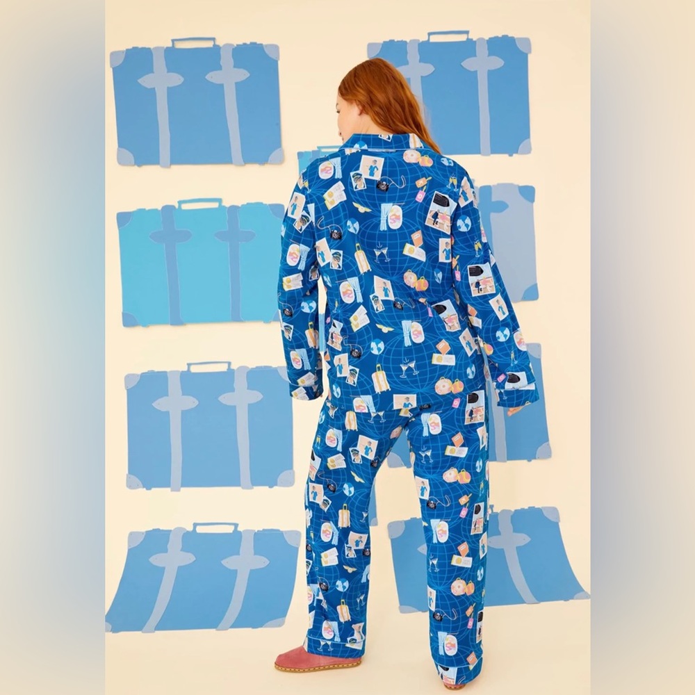 NWT Bedhead Jet Setter Blue Long Sleeve Classic Stretch Jersey PJ Set Sz M & L - Picture 2 of 9